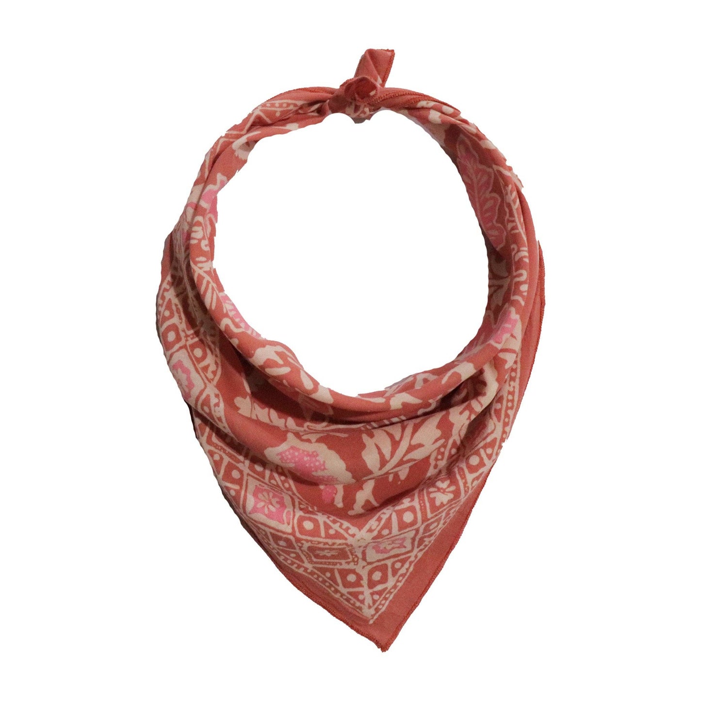 Hand Dyed Batik Bandana- Peach Coral Leaves