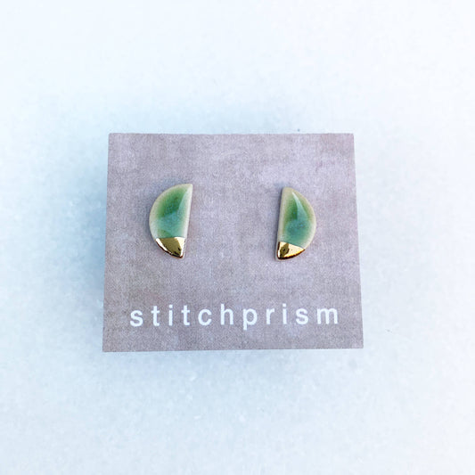 Green + Gold Half Moon Studs