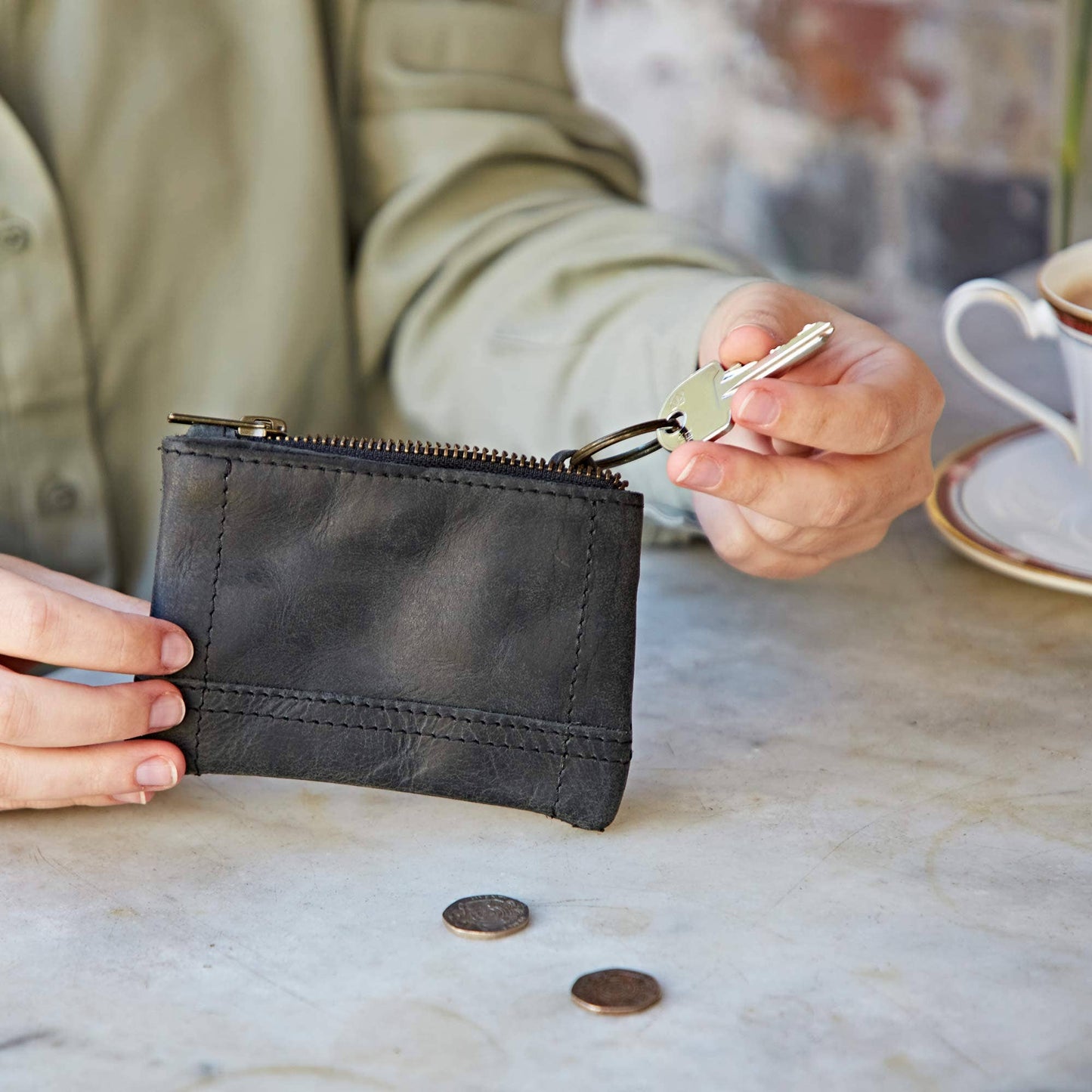 Buffalo Leather Zipped Purse with Keyring