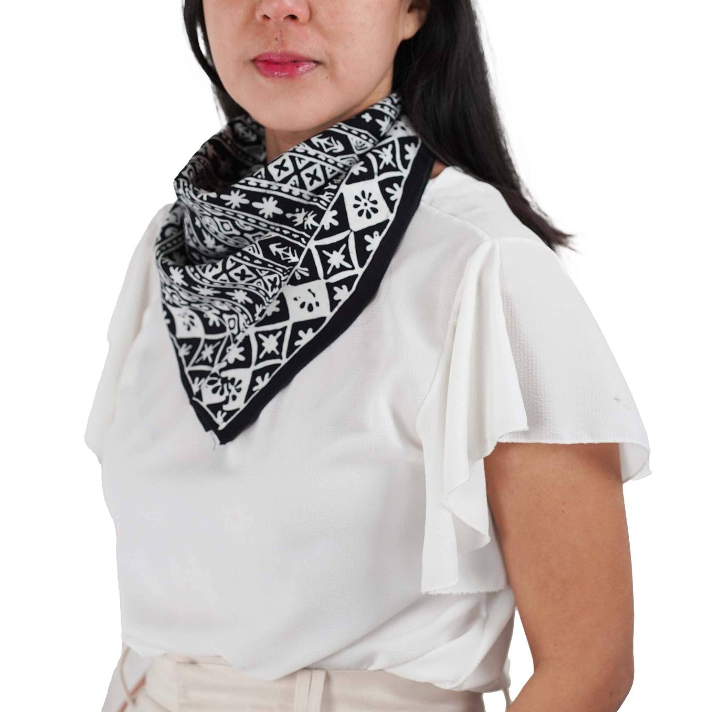 Black White Geometric Batik Bandana