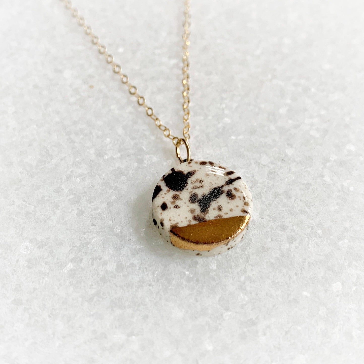 Small Circle Necklace - Black Splatter/Gold