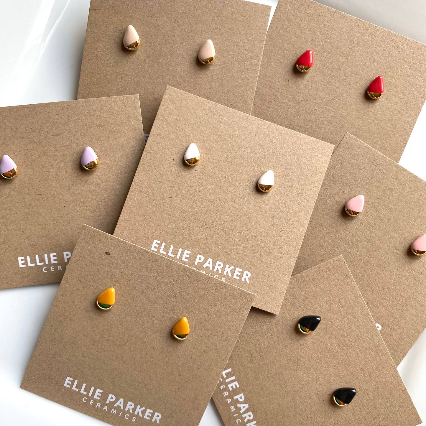 Teardrop Red Ceramic Earrings with Gold Luster