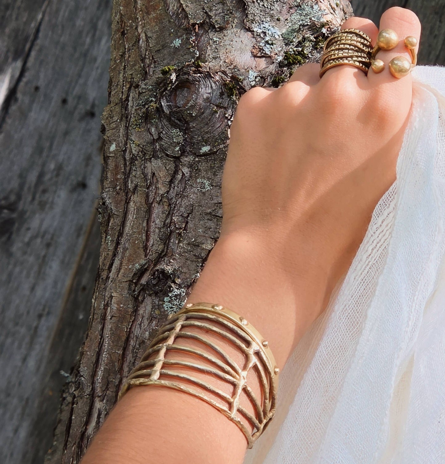 Brass Ornate Rope Band Layered Ring
