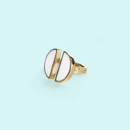 Moon Halves Ring in White - Recycled Brass