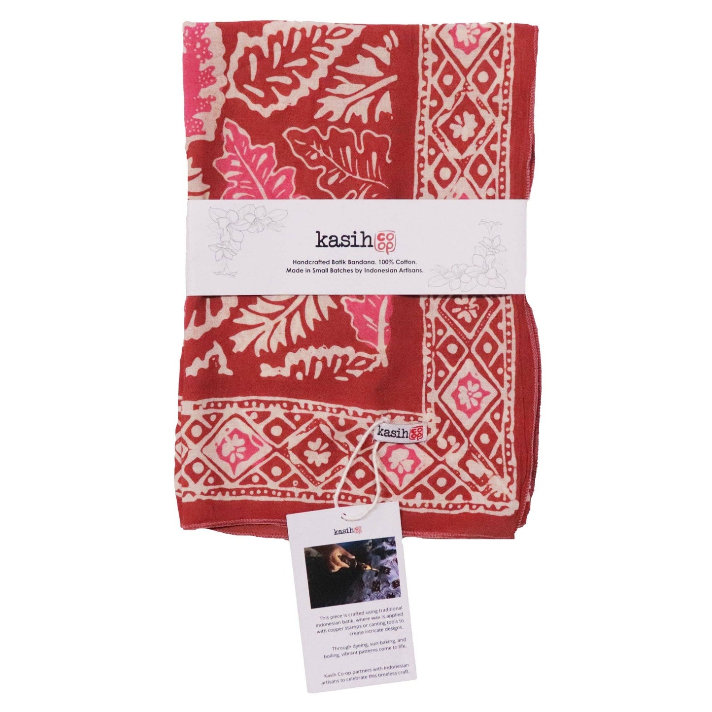 Hand Dyed Batik Bandana- Peach Coral Leaves