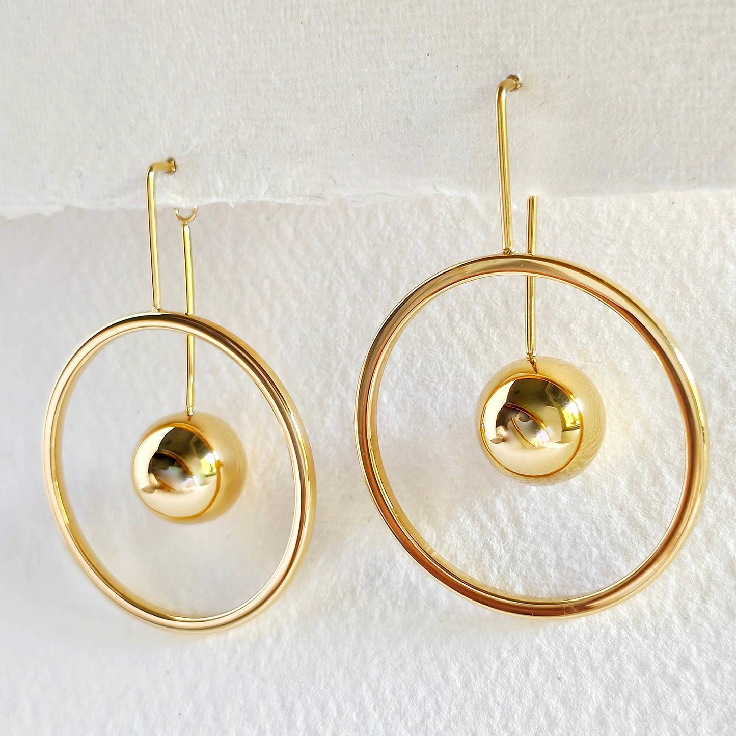 18k Gold Plated Circle Drop Sphere Hoop Earrings