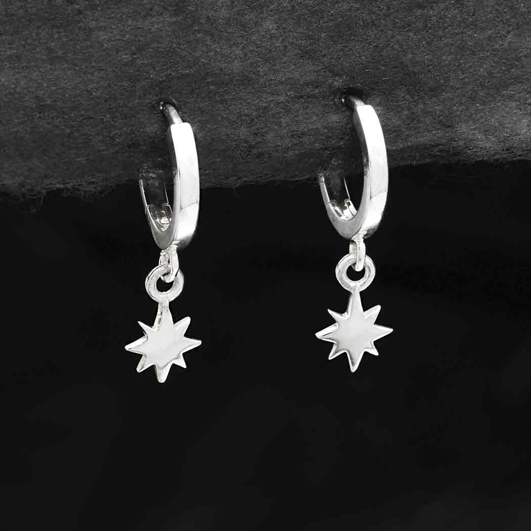 Sterling Silver Huggie Hoop Earrings with North Star