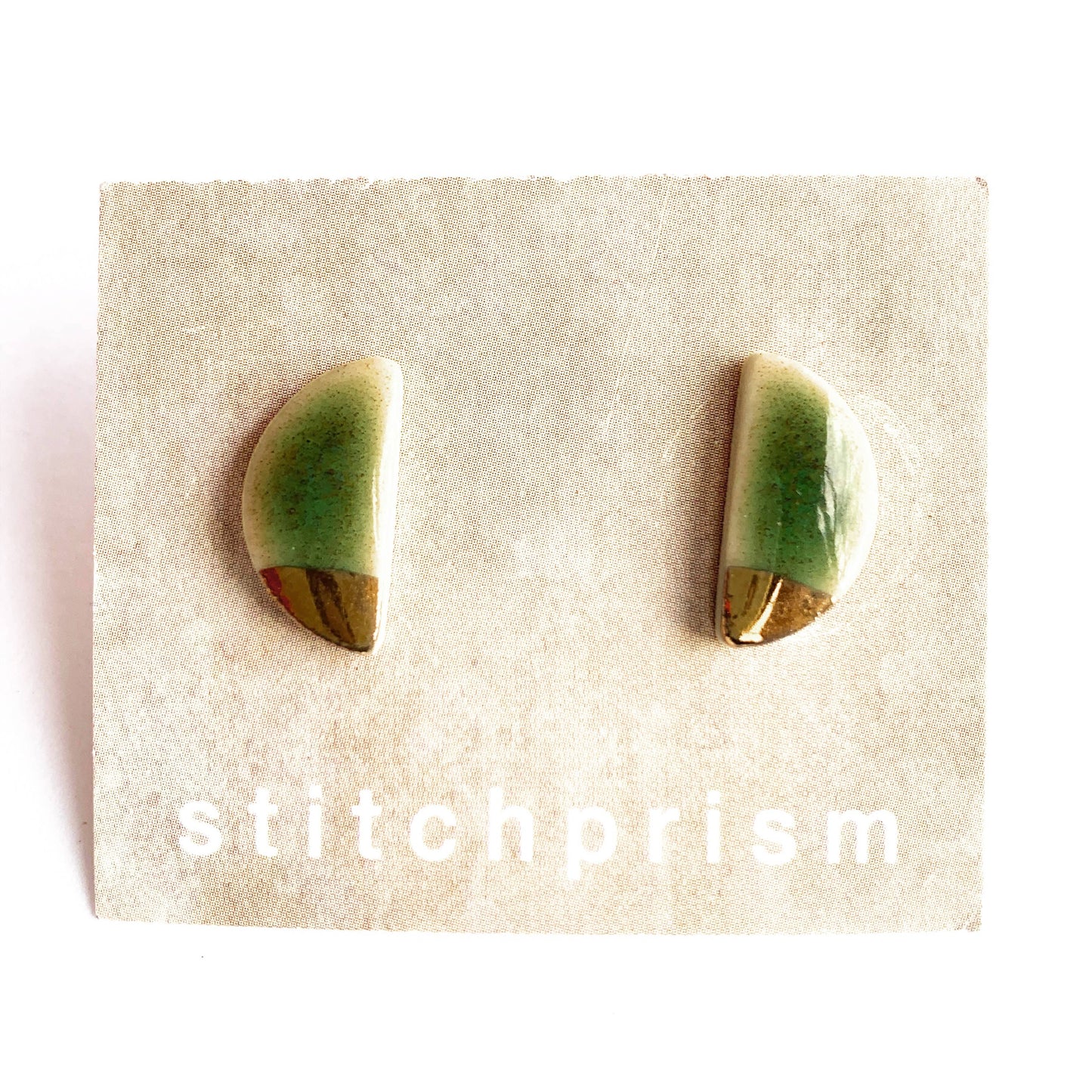 Green + Gold Half Moon Studs