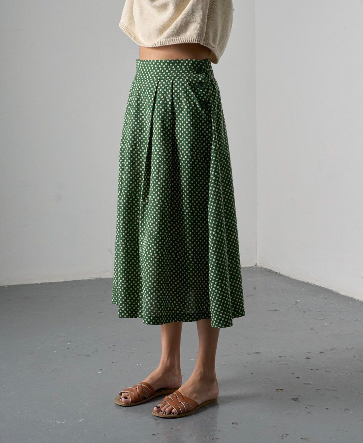 Wander Midi Skirt - Green Polka