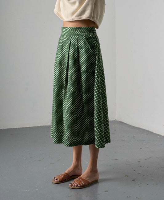 Wander Midi Skirt - Green Polka