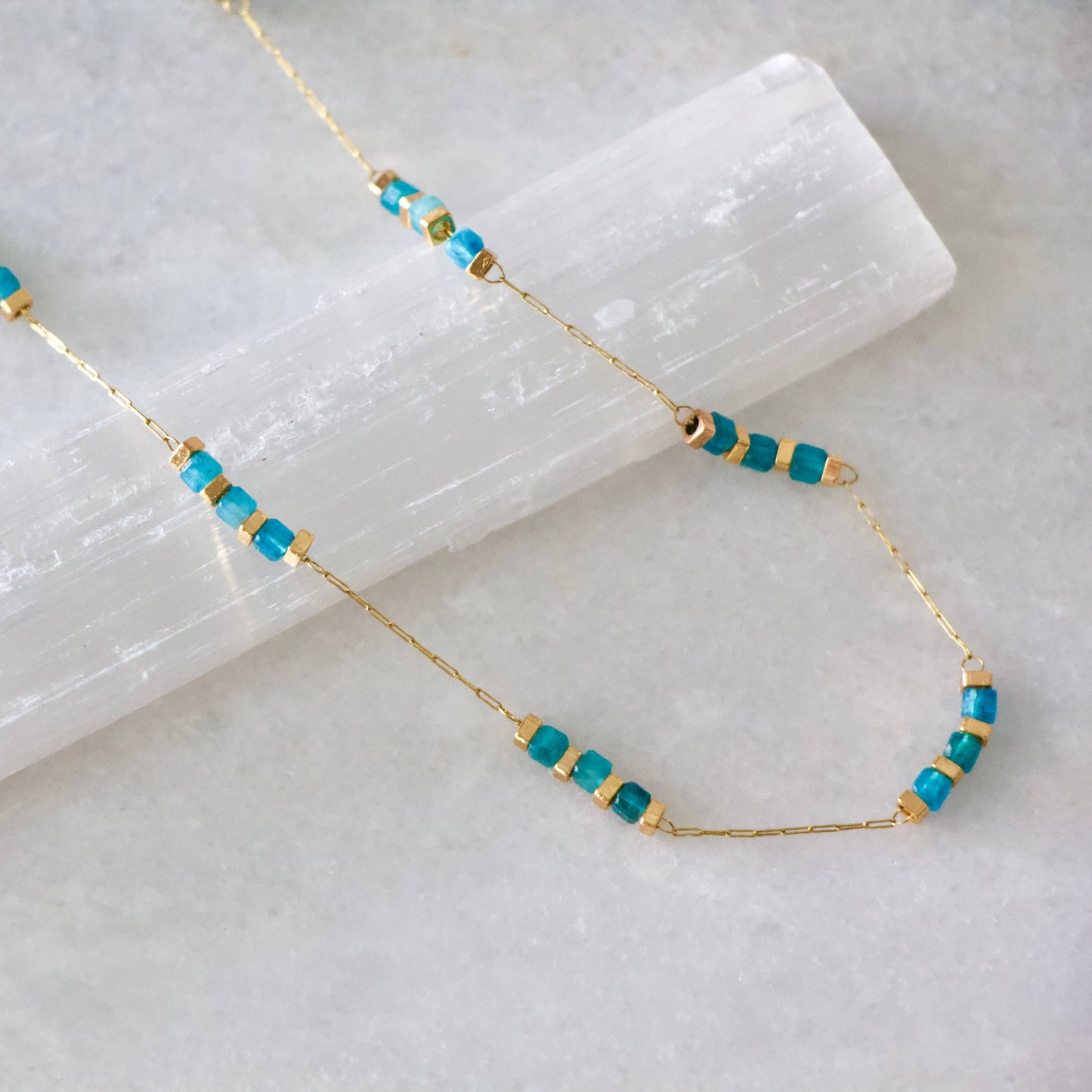 Square Gemstone Beaded Necklace