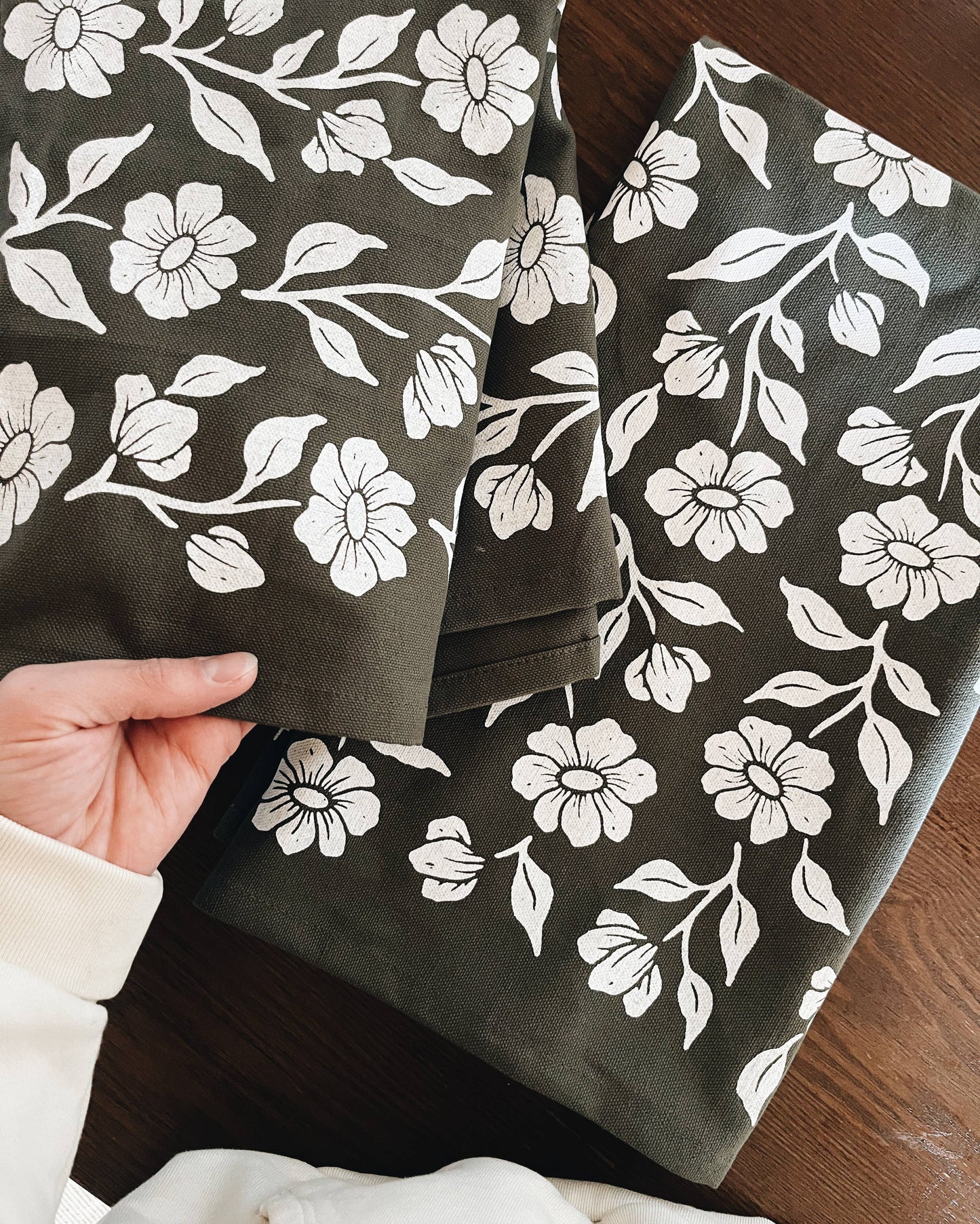 Green Floral Organic Cotton Tea Towel