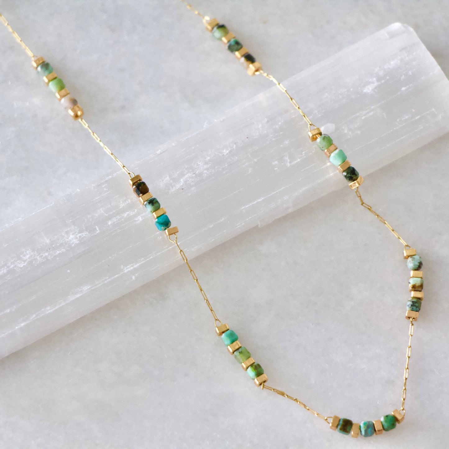 Square Gemstone Beaded Necklace