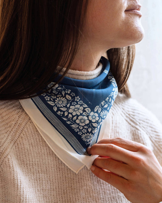 Blue Florals Silk Bandana