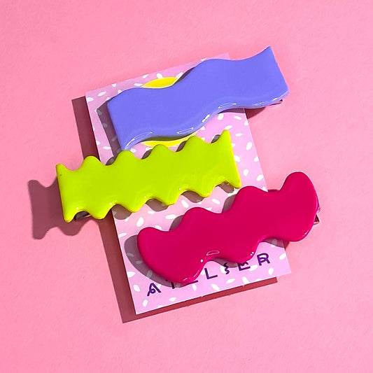 Sculptural Spring Polymer Clay Hair Clip Trio