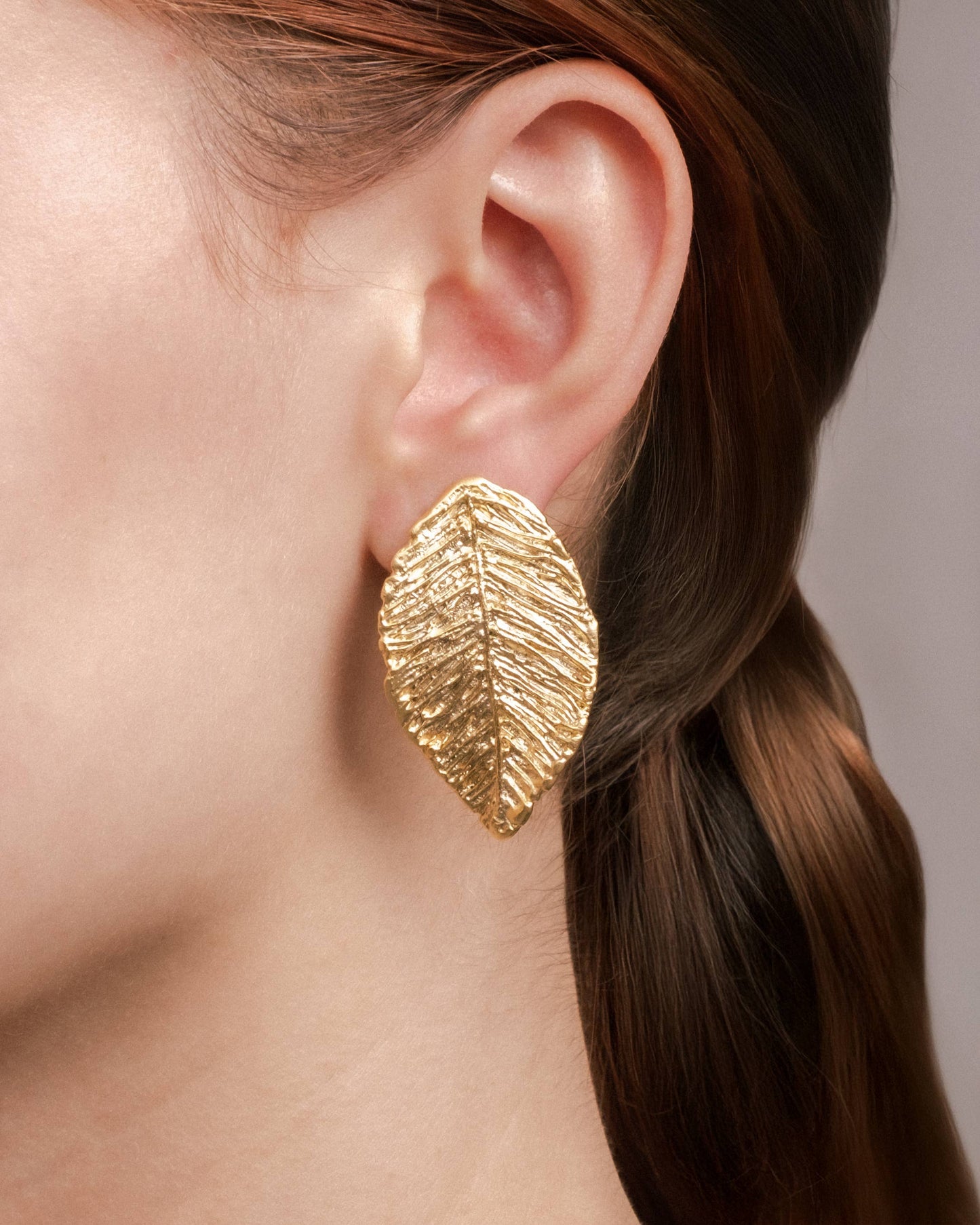 Gold Textured Leaf Stud Earring