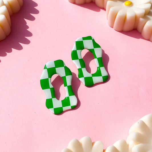 Polymer Clay Checker Gingham Studs in Evergreen
