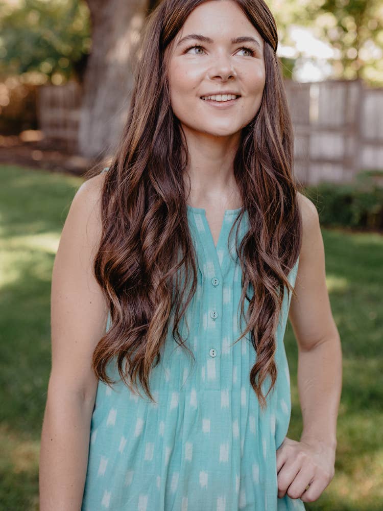 Vestido Pintucked Away Aqua Ikat