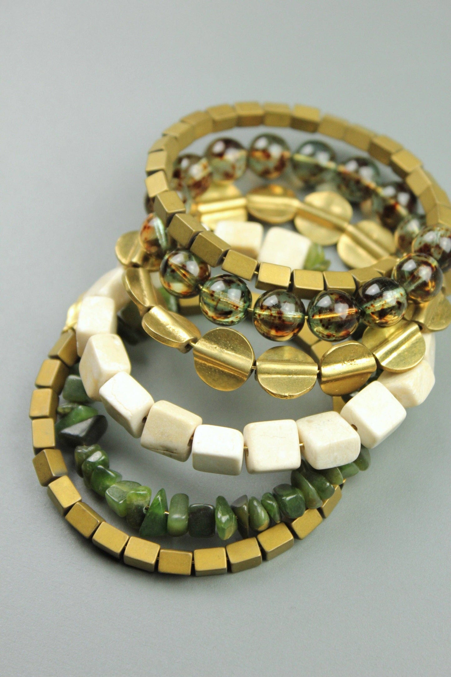 Jade and Brass Wrap Bracelet