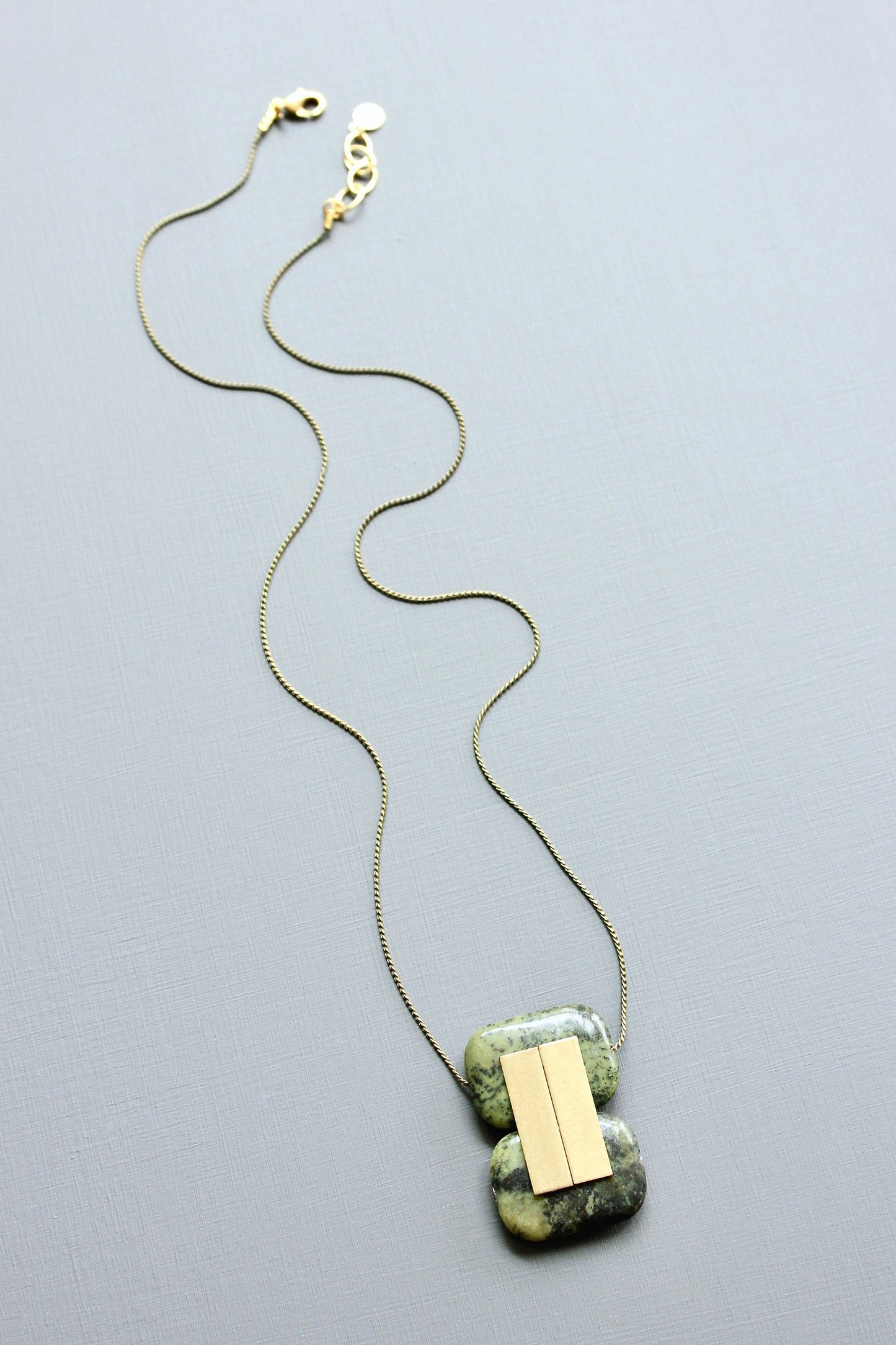 Green jasper geometric pendant necklace