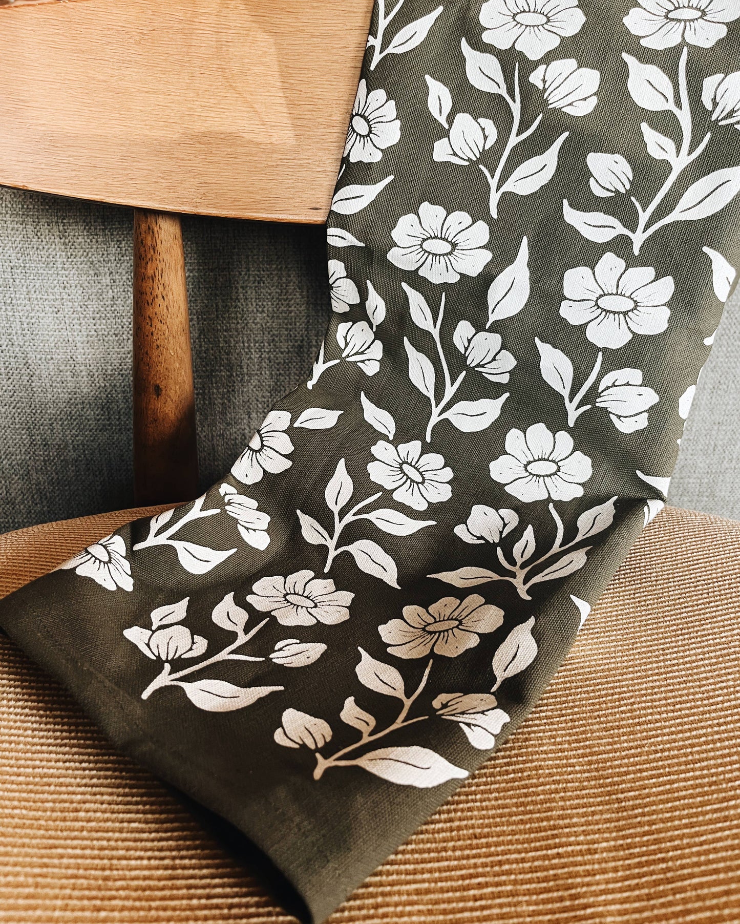 Green Floral Organic Cotton Tea Towel