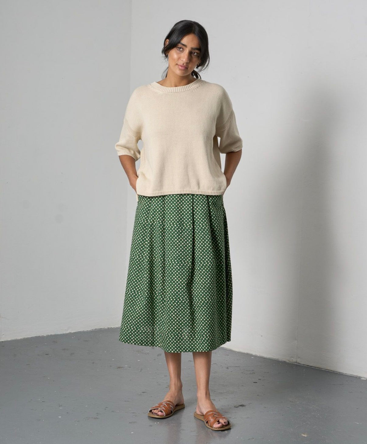 Wander Midi Skirt - Green Polka
