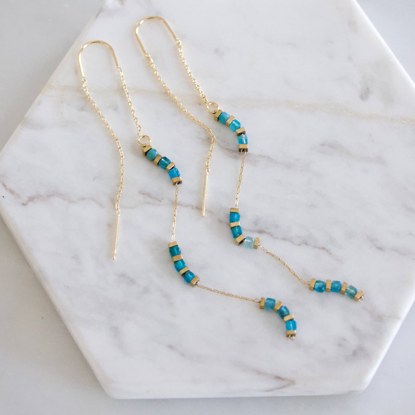 Square Gemstone Threader Earrings