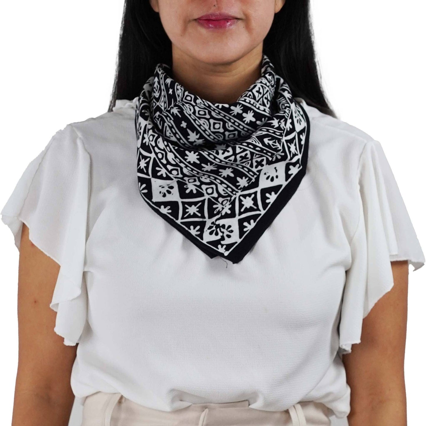 Black White Geometric Batik Bandana