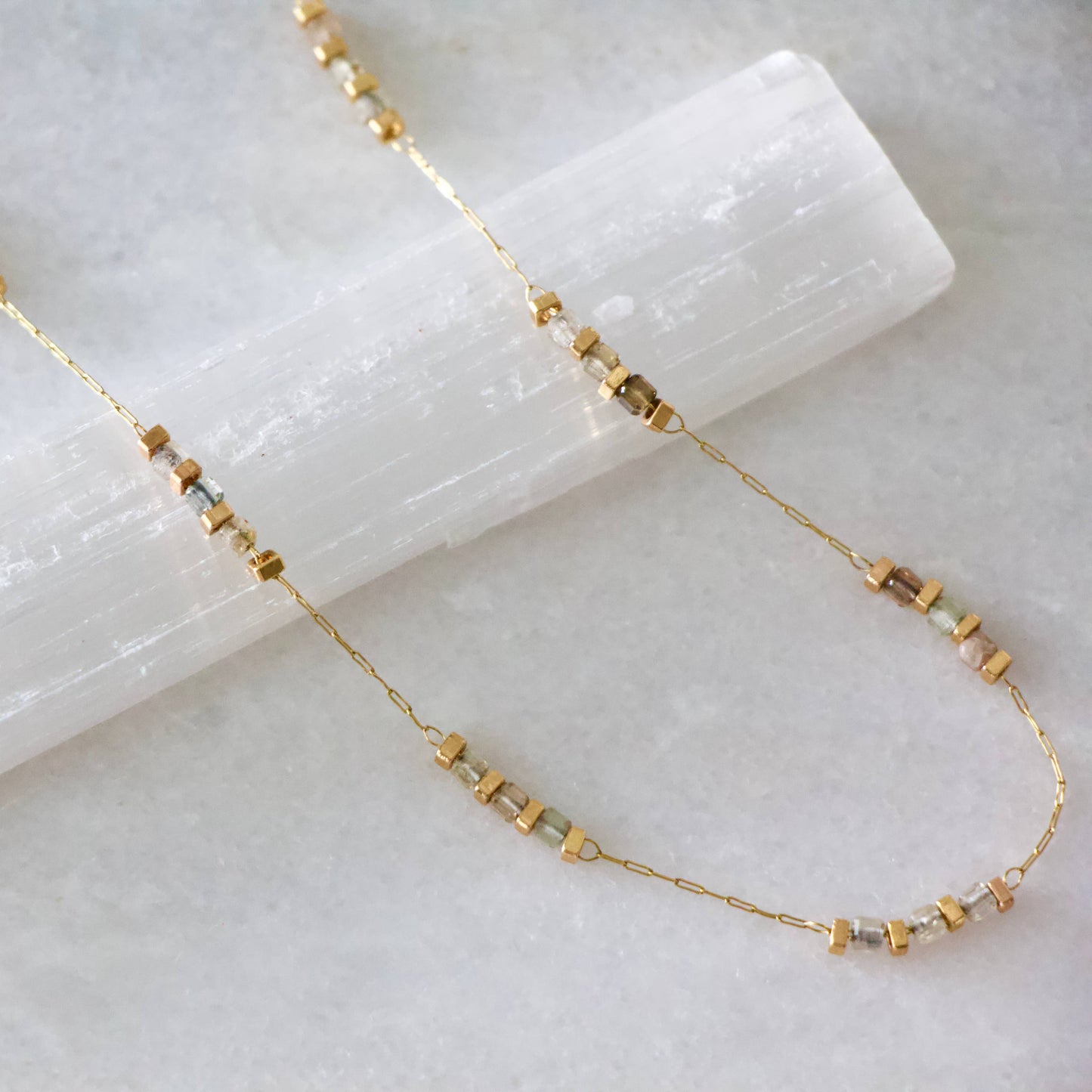 Square Gemstone Beaded Necklace