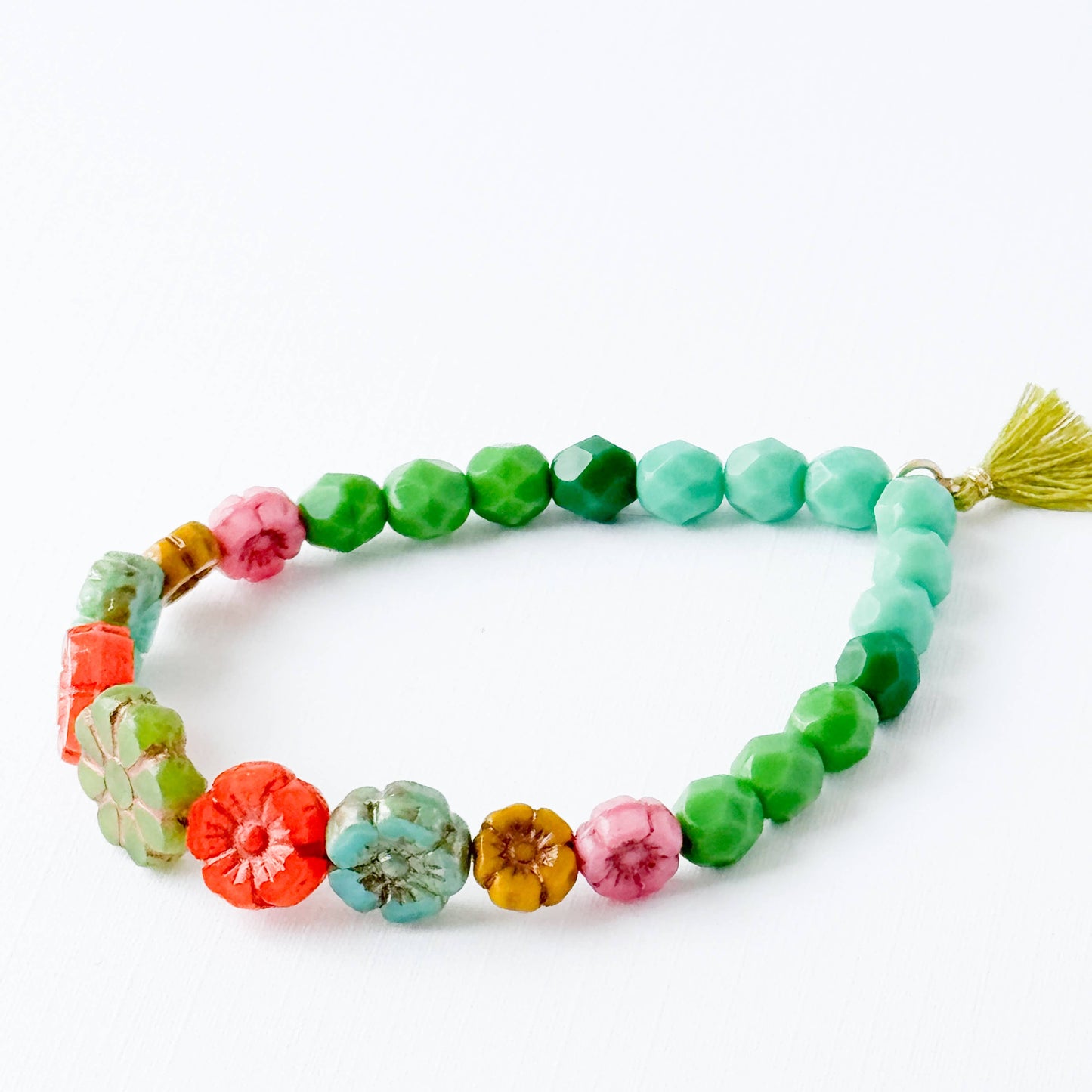 Colorful Beads And Mulitpule Flowers Bracelet With Tassel