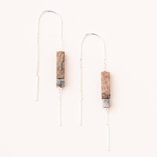 Rhodonite/Black/Silver Rectangle Earring