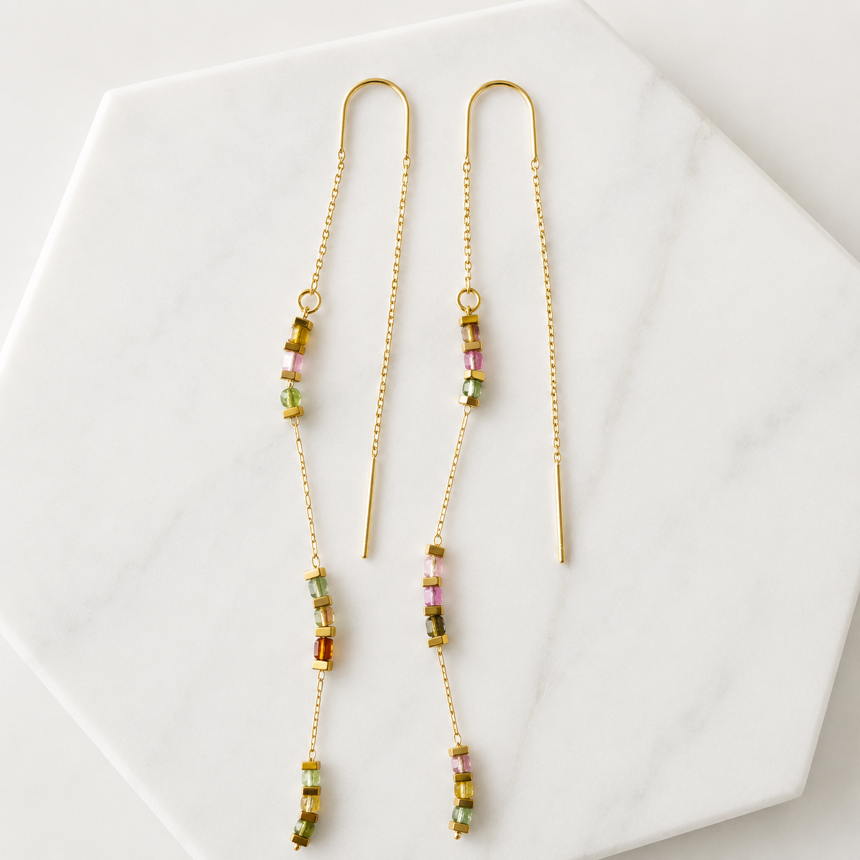 Square Gemstone Threader Earrings