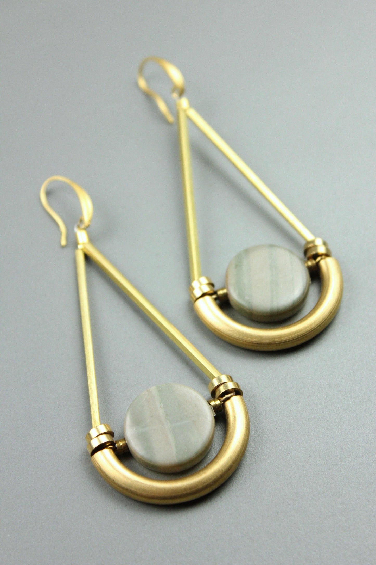 Geometric Jasper and Brass Earrings