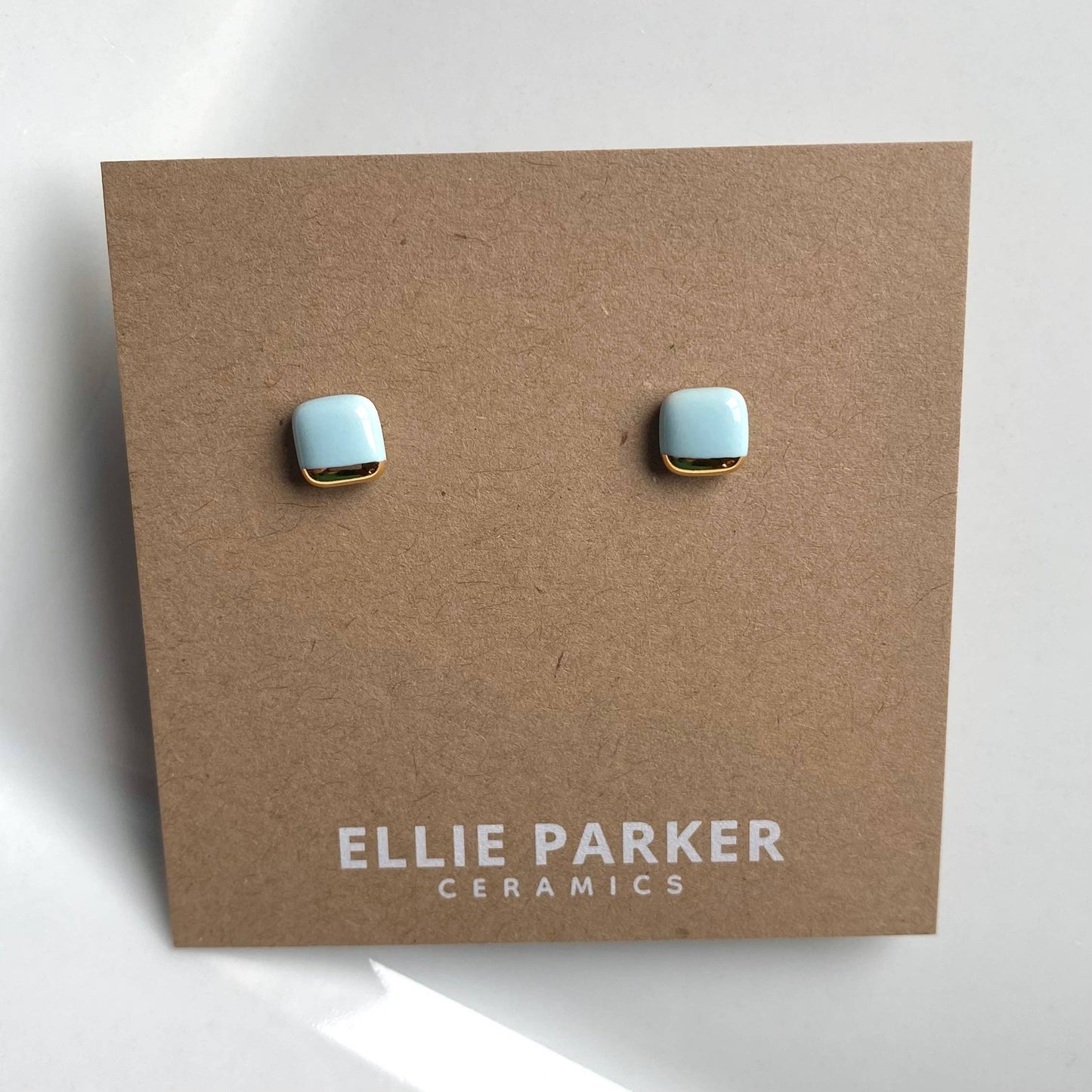 Square Sky Blue Ceramic Earrings with Gold Luster