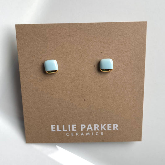 Square Sky Blue Ceramic Earrings with Gold Luster