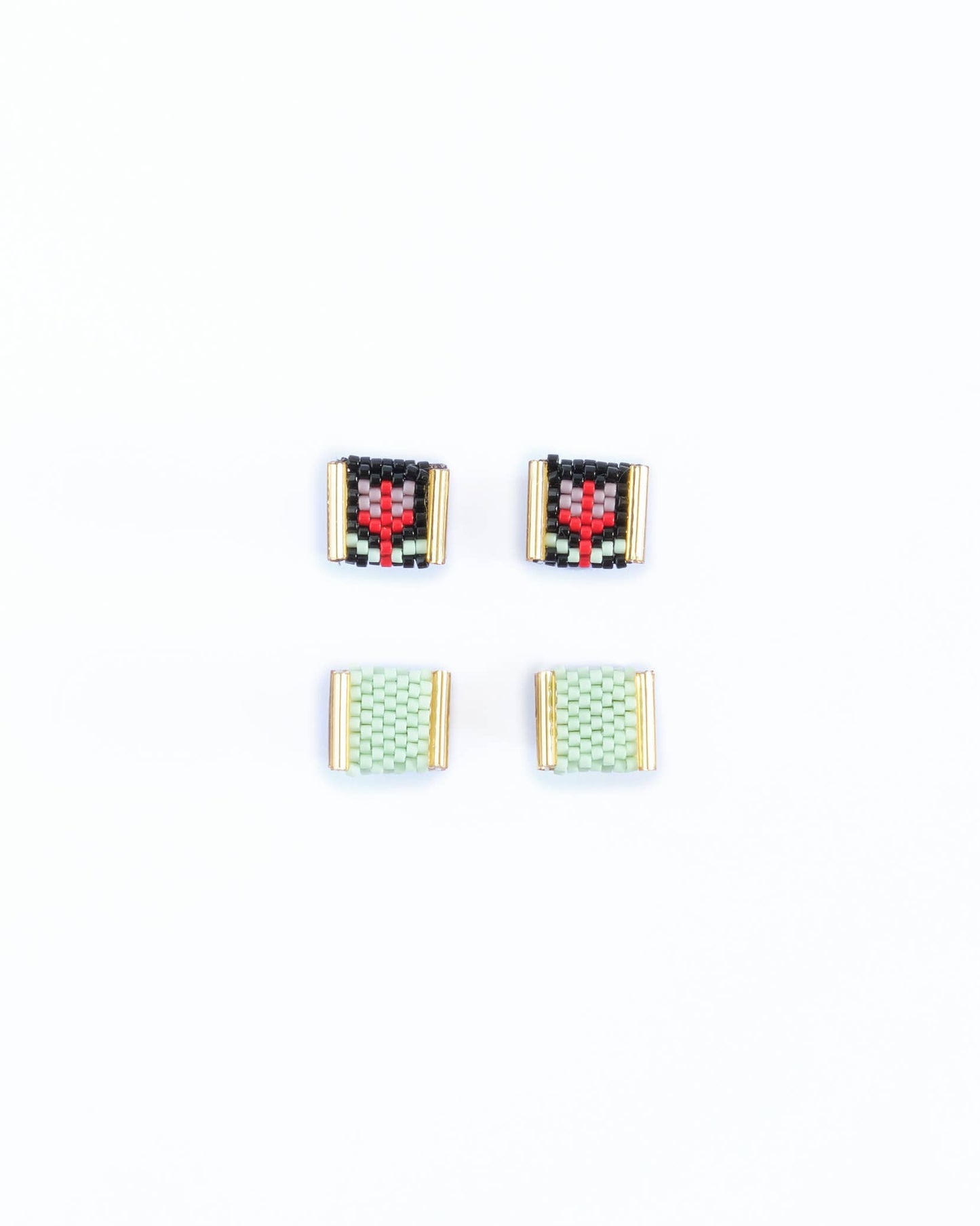 Beaded Handwoven Tulip Stud Pack (Cream/Tan)