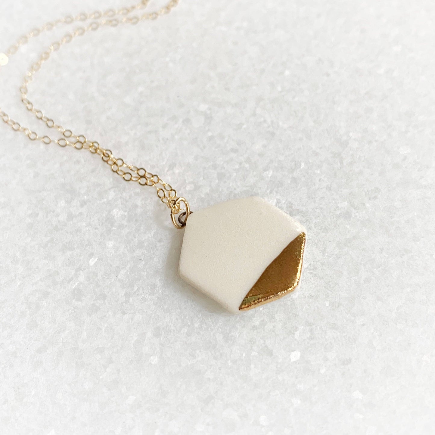 Small Hexagon Necklace - White/Gold
