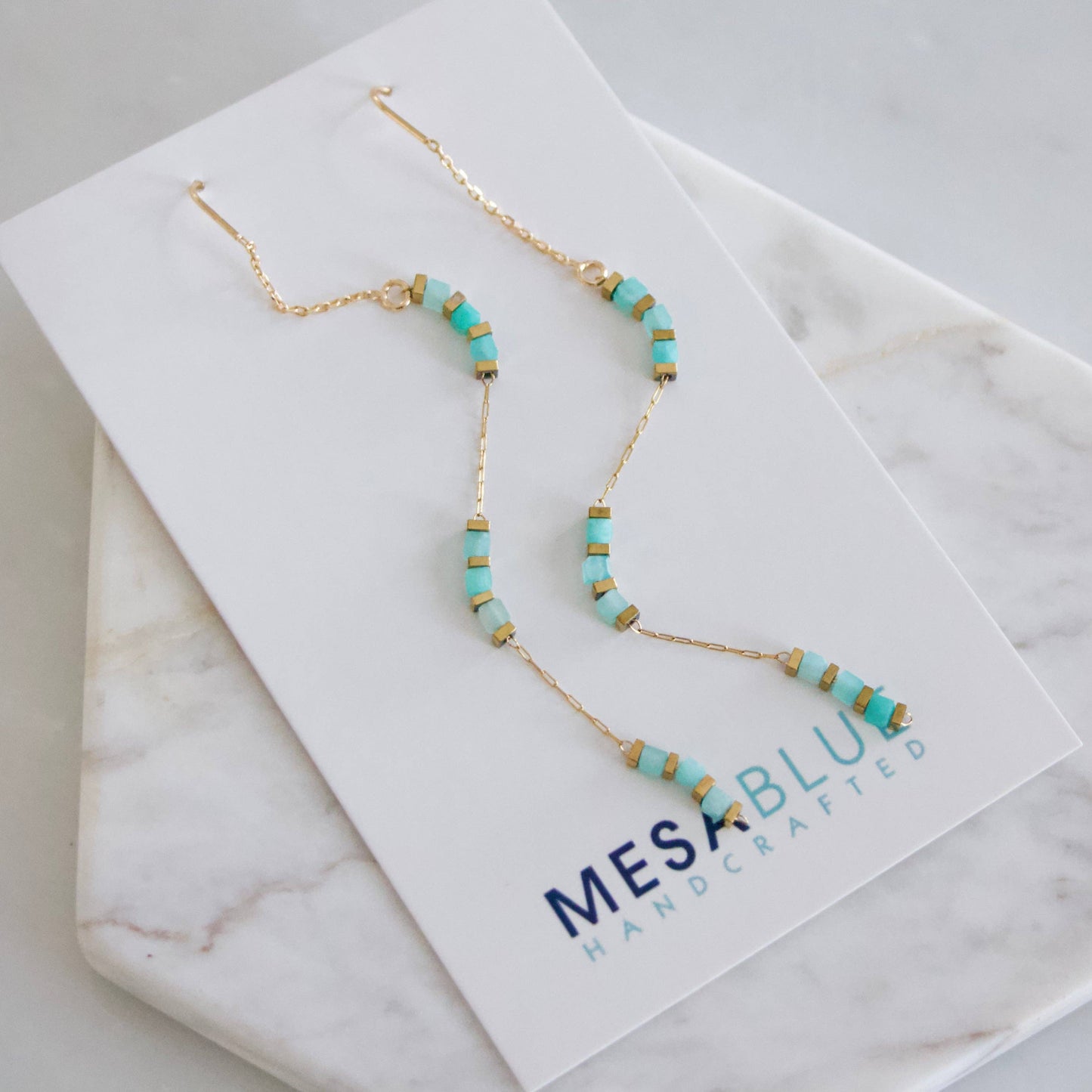 Square Gemstone Threader Earrings