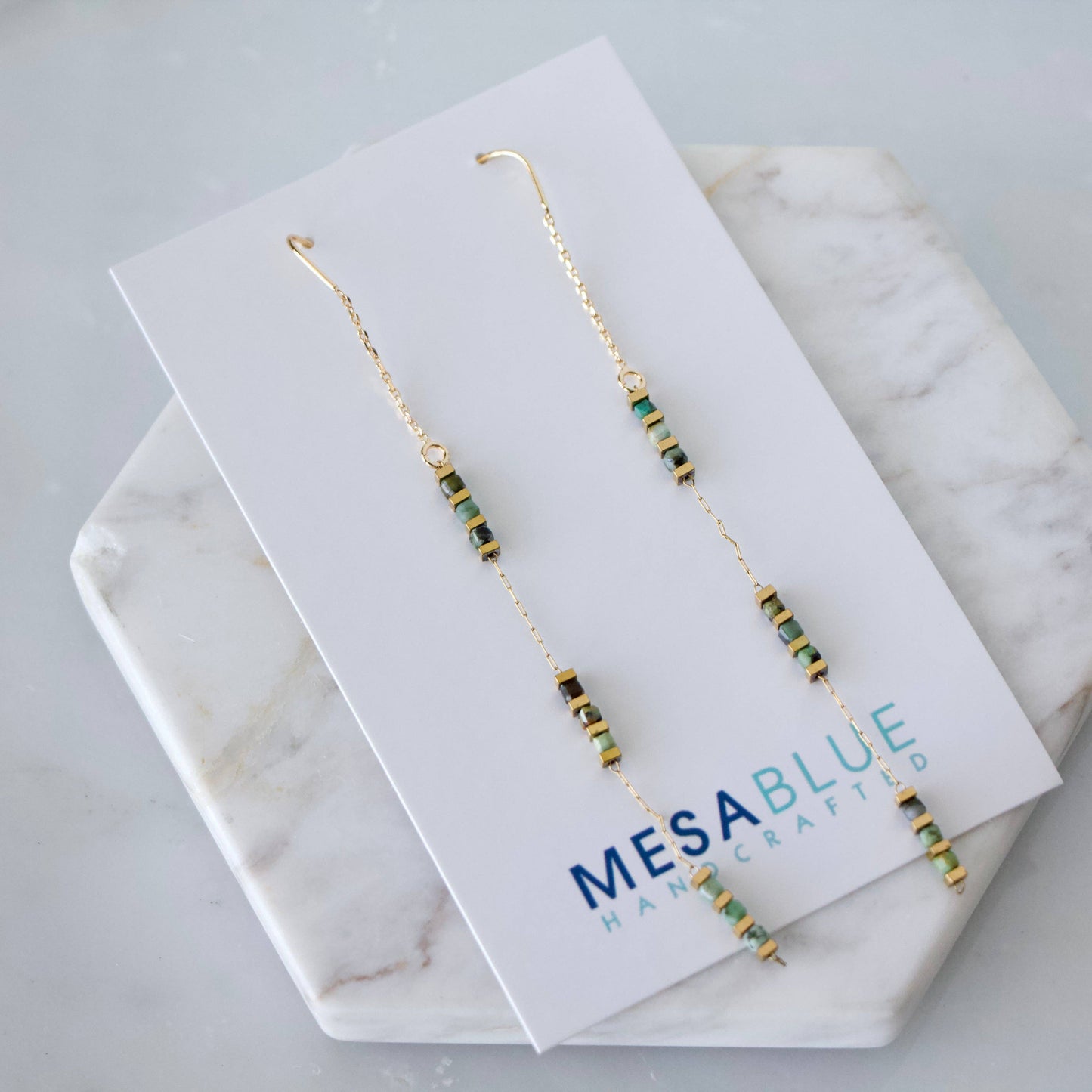Square Gemstone Threader Earrings