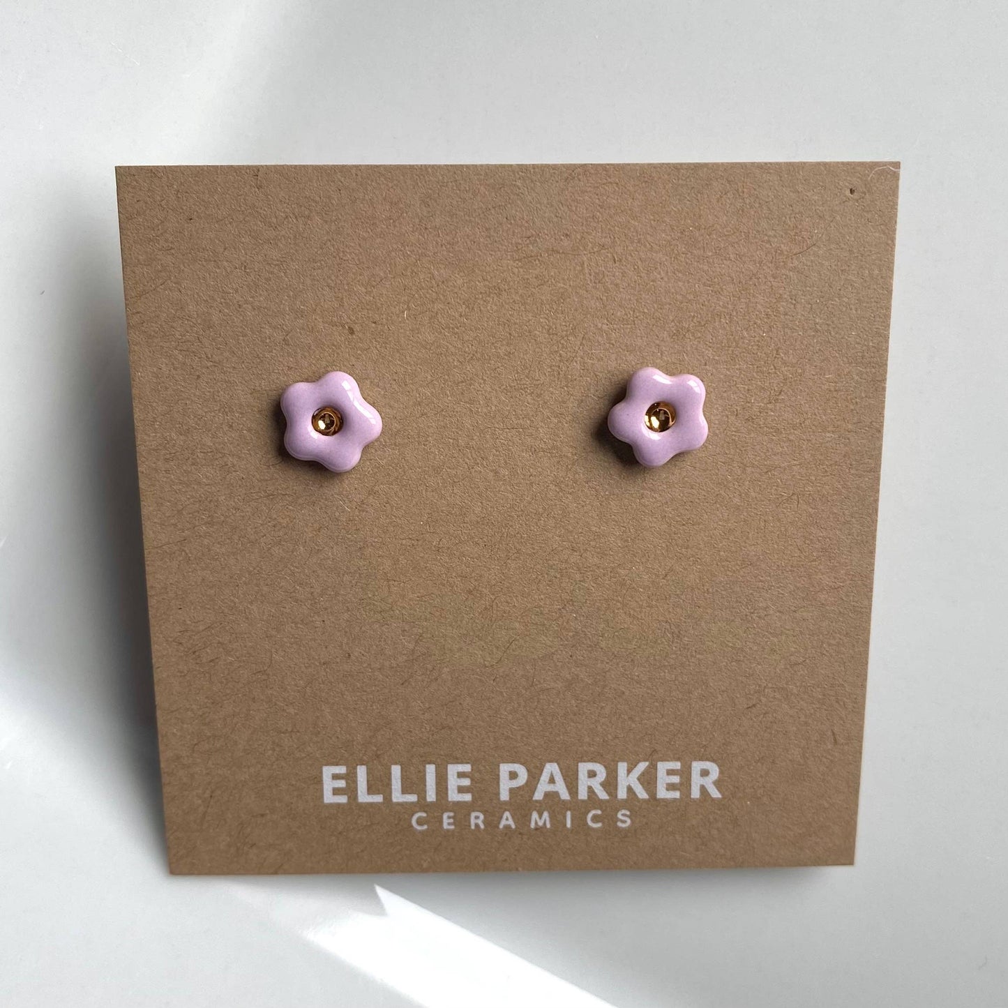 Flower Lilac Ceramic Earrings with Gold Luster