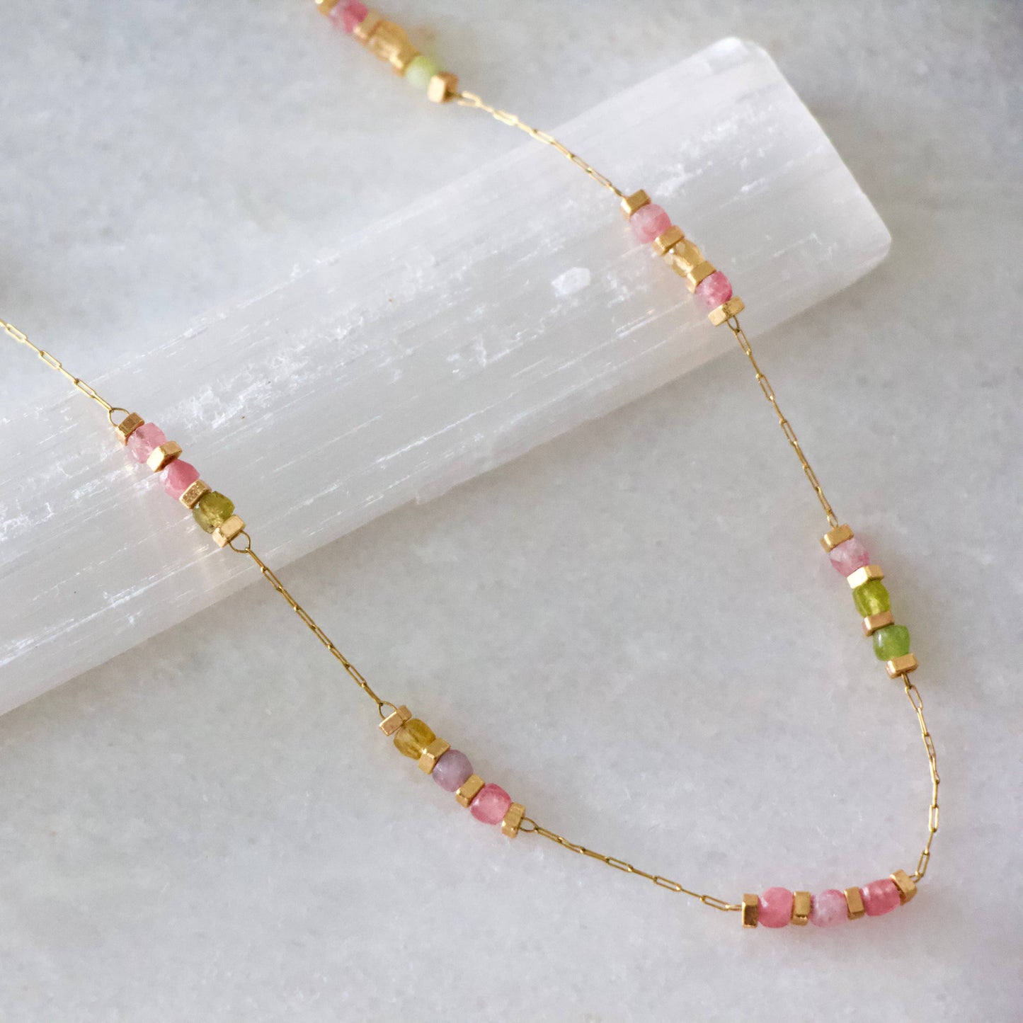 Square Gemstone Beaded Necklace