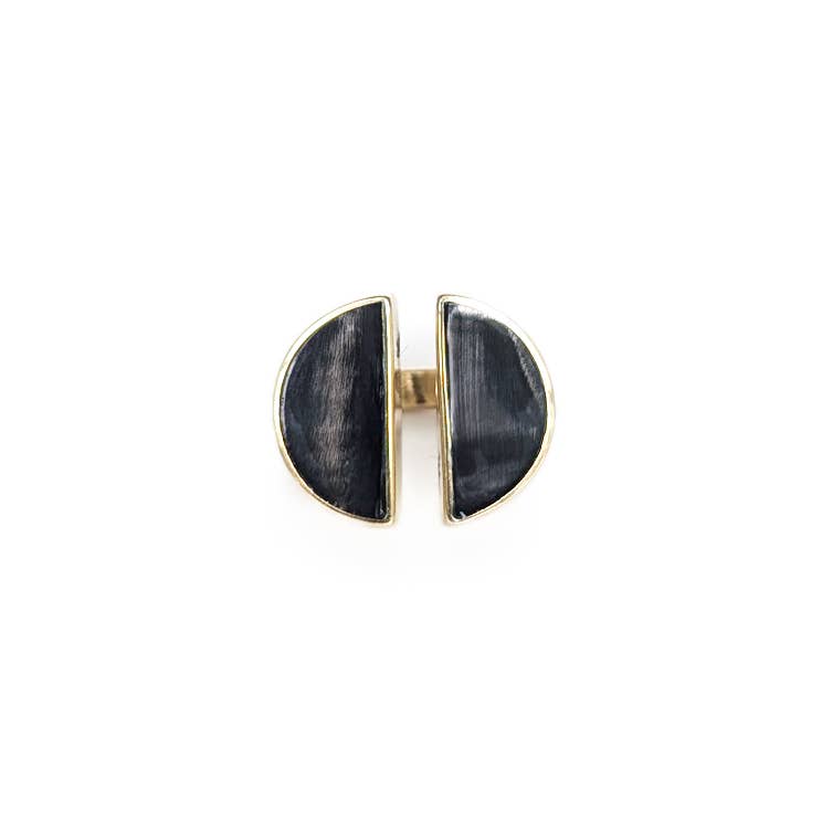 Moon Halves Ring in Black - Recycled Brass