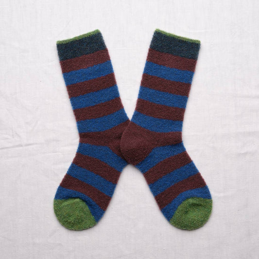 Wool Blend Mousse Indigo Striped Socks