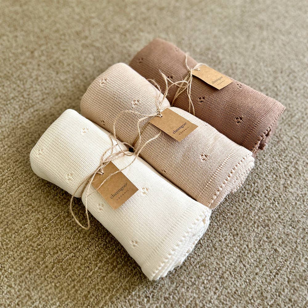 Organic Knit Baby Blanket - Tan
