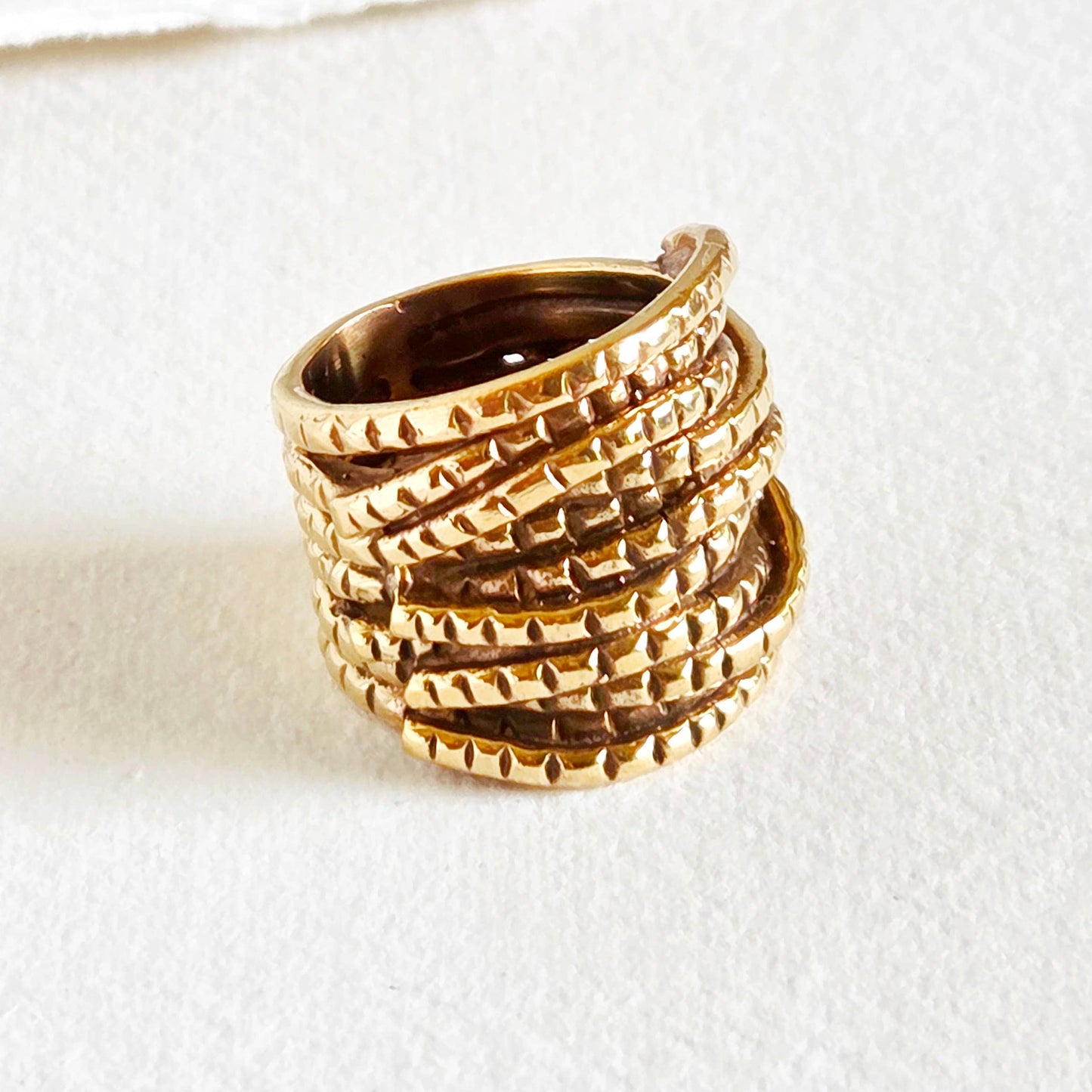Brass Ornate Rope Band Layered Ring