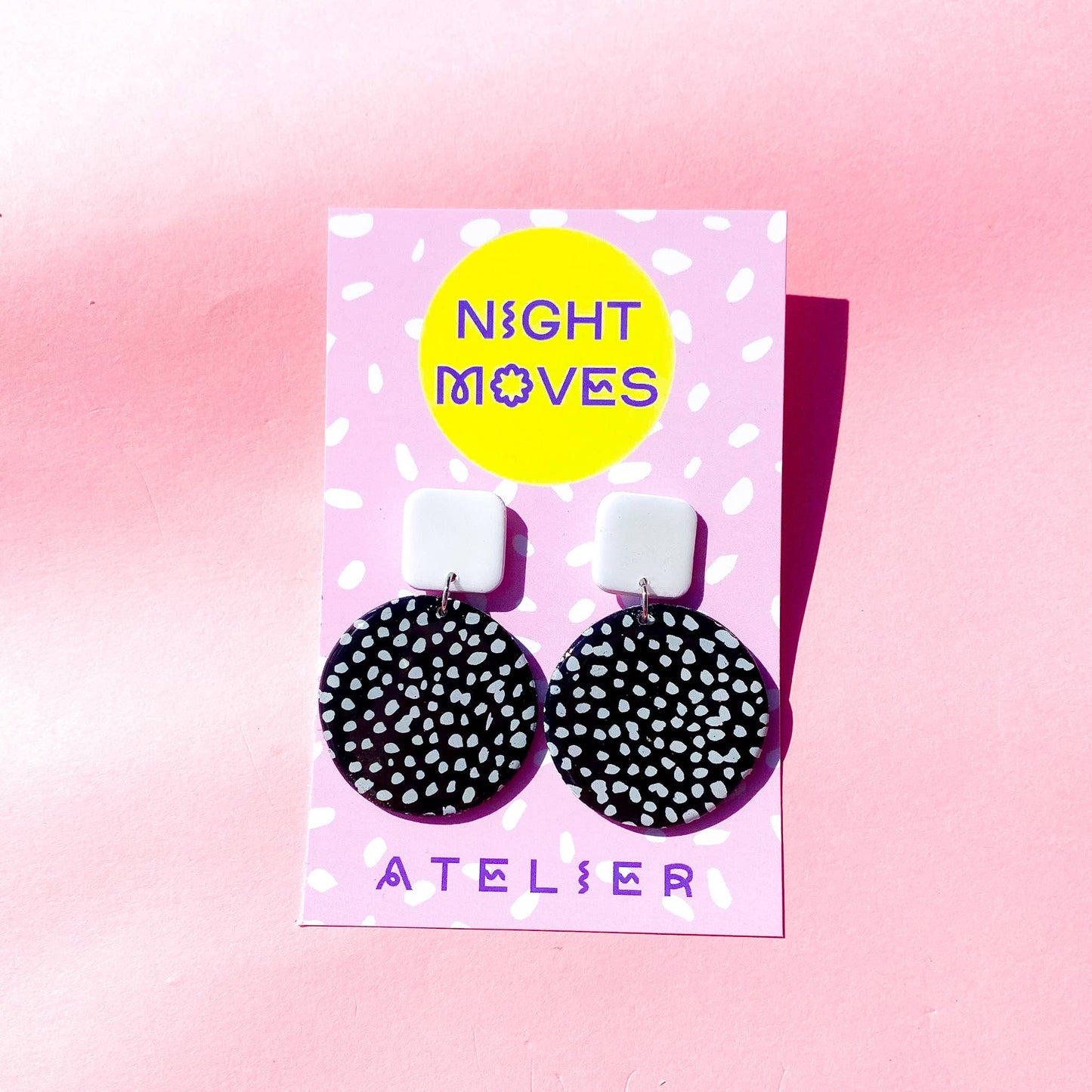 Black and White Polymer Clay Polka Dot Color Block Dangles