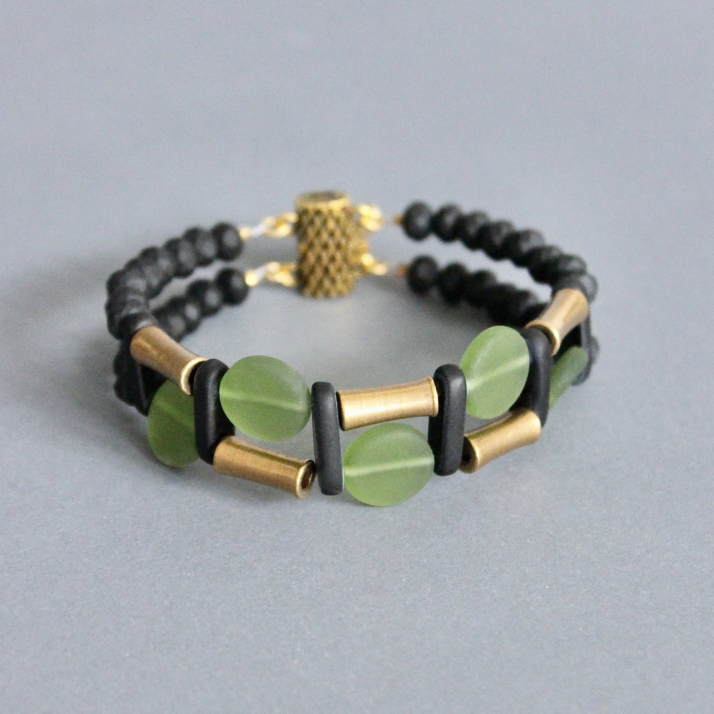black and olivine bracelet