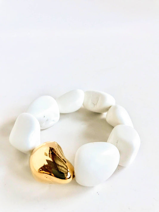 Eco-Resin Casted Stone Seti Bracelet with SIlver or Gold