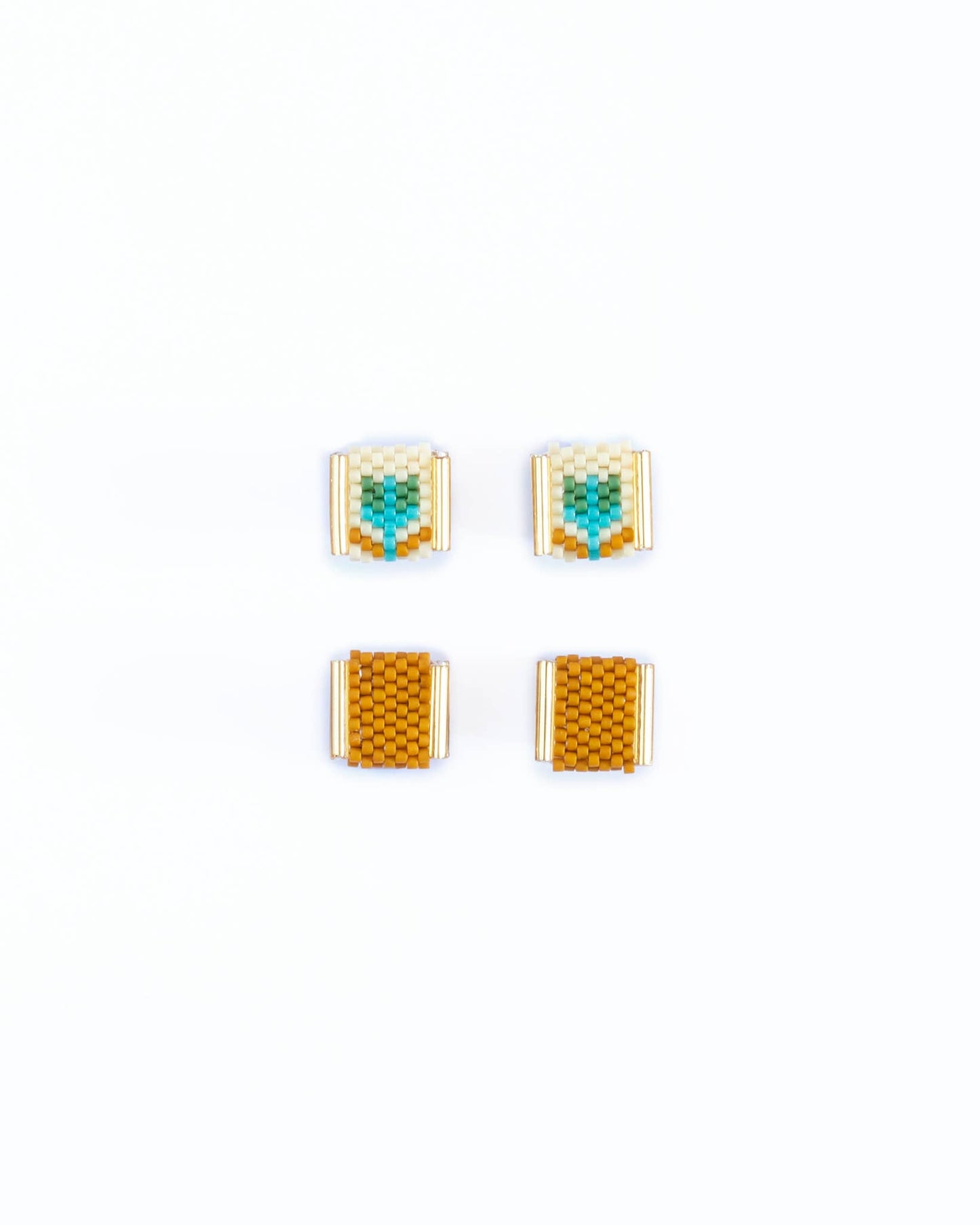 Beaded Handwoven Tulip Stud Pack (Cream/Tan)