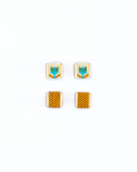 Beaded Handwoven Tulip Stud Pack (Cream/Tan)